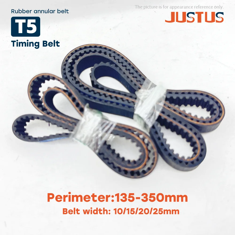 

T5 Rubber Closed Loop Timing Belt Width 10/15/20/25mm Perimeter 135mm 150mm 165mm 180mm-350mm Pitch 5mm T5 Synchronous Belt