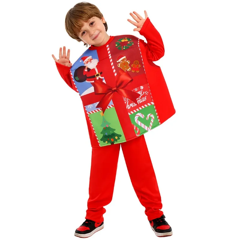 

Christmas Performance Costume Children Christmas Gift Box Cosplay Play Clothes School Holiday Stage Party Performance Costumes
