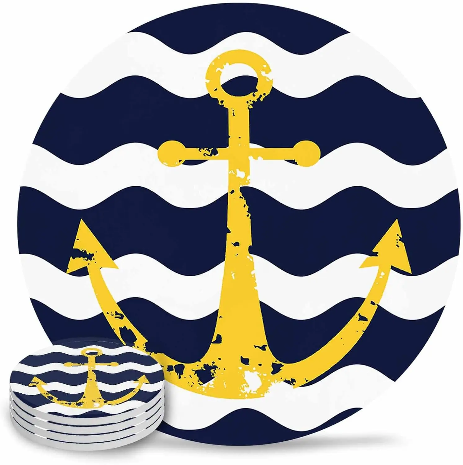 

Geometric Stripes Anchor Ceramic Coaster for Drinks Cups Round Absorbent for Kinds of Mugs Coasters for Home Bar Table Decor