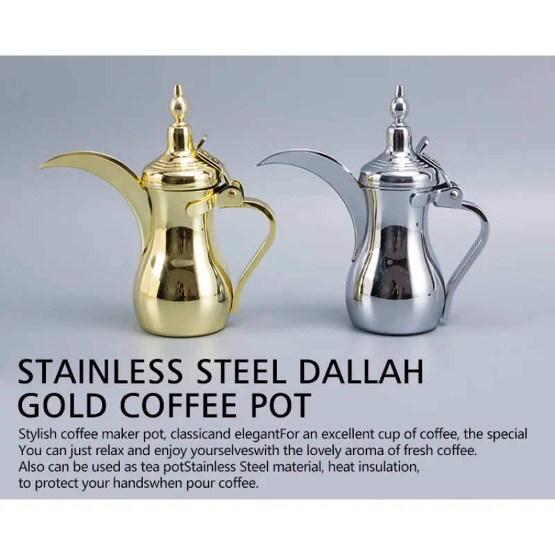 Stainless steel Middle Eastern pot, Arabic coffee pot, warm kettle, teapot, court pot, gold and silver.