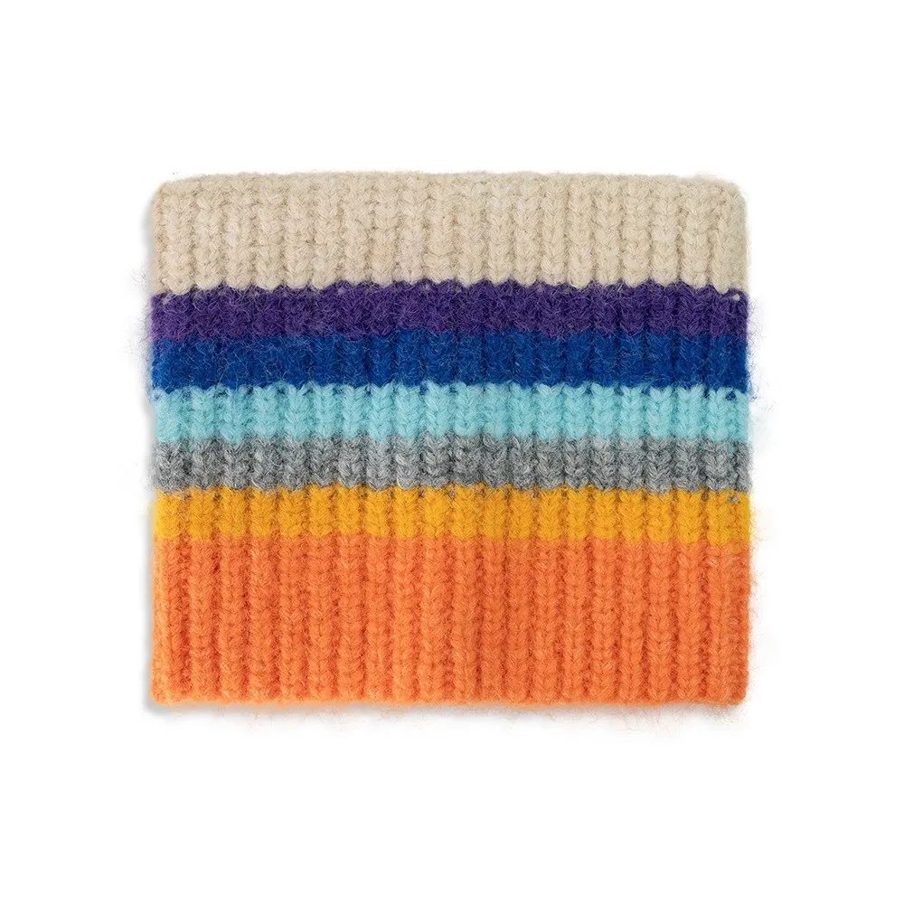 Stylish Rainbow Striped Knitted Beanie Hat 55-59cm Head Circumference Daily Use Warm Winter Skull Cap Wool Blend Beanie Girls
