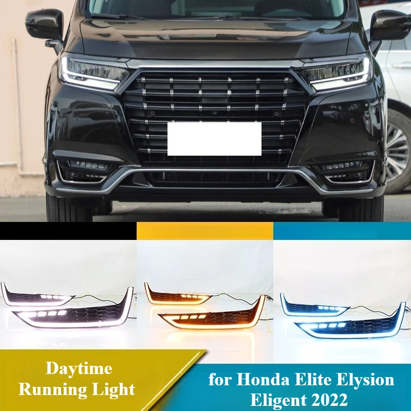 

for Honda Elite Elysion Eligent‌ 2022 2Pcs Led Daytime Running Light Dynamic Turn Signal DRL Front Bumper Fog Lamp Night Blue