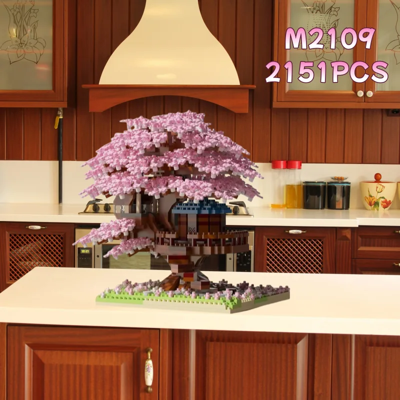 1000+ Teile Kirschblüten-Baumhaus-Bausteine, Heimdekoration, stilvolle Raumverschönerung, Weihnachtsgeschenk (ohne Box)