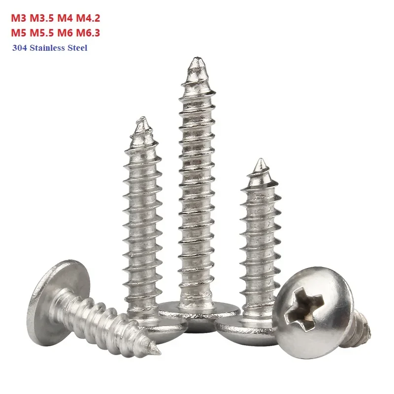 M3 M3.5 M4 M4.2 M5 M5.5 M6 M6.3 304 Stainless Steel Large Flat Tapping Screws Umbrella Mushroom Wood Screws