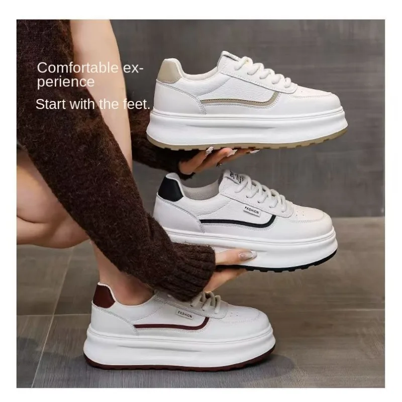 Women Thick Bottom White Skate Shoes Platform Height Increasing Slim Look Lightweight Casual All-mat Fashion Sports Sneakers
