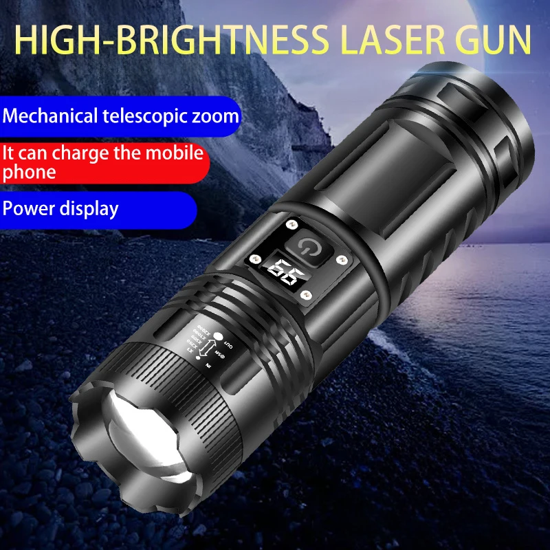 Super Bright Flashlight Outdoor LED Multi-function Emergency Light Telescopic Zoom Lithium Battery Strong Light Flashlight