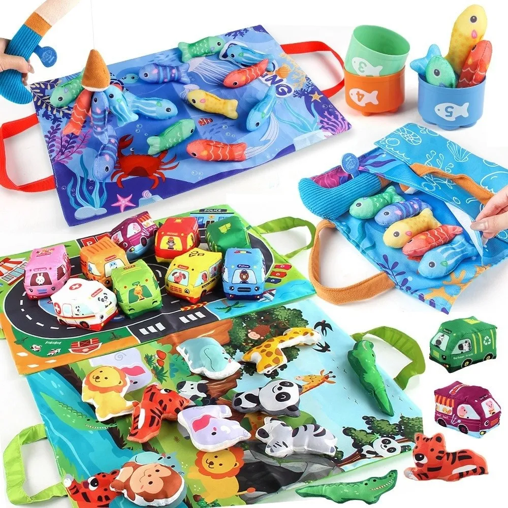 

6/9pcs Set New Soft Cloth Soft Cloth Car Toy with Play Mat Montessori Toy Sensory Toy 12-18 Months