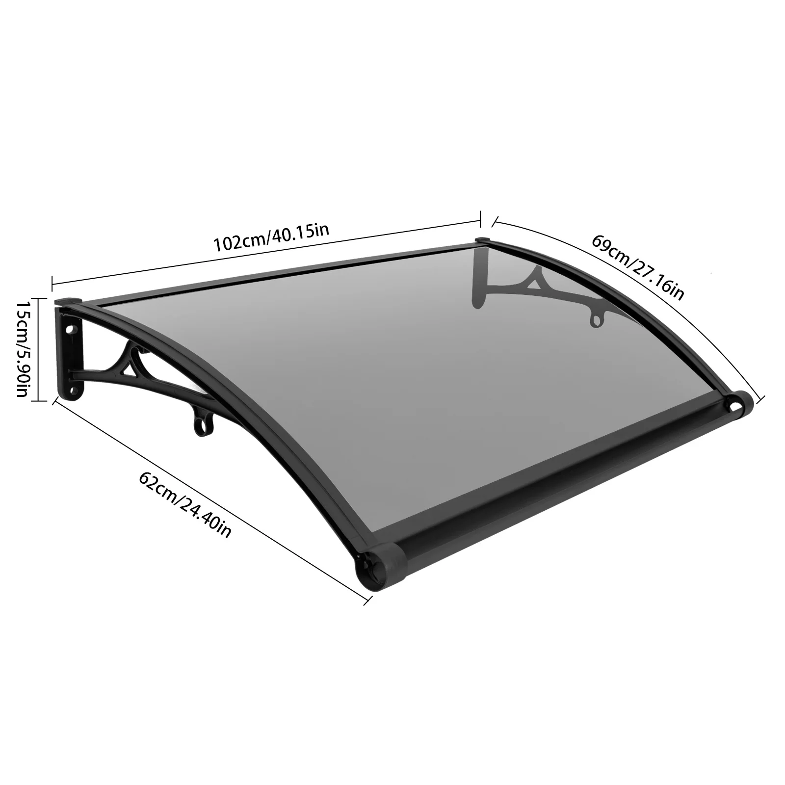 Upgraded Door Awning Canopy with Enlarged Gutters and UV Protection, 40.15x24.4x5.9in, 9.92lbs 110.23lbs Load Capacity for Porch Window Garage view 3