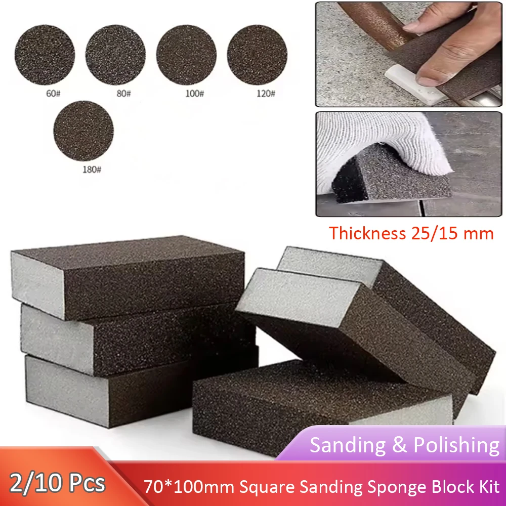 2/10 Pcs 70x100x25/15mm Square Sanding Sponge Wet and Dry Sanding Block for Drywall Metal Wood