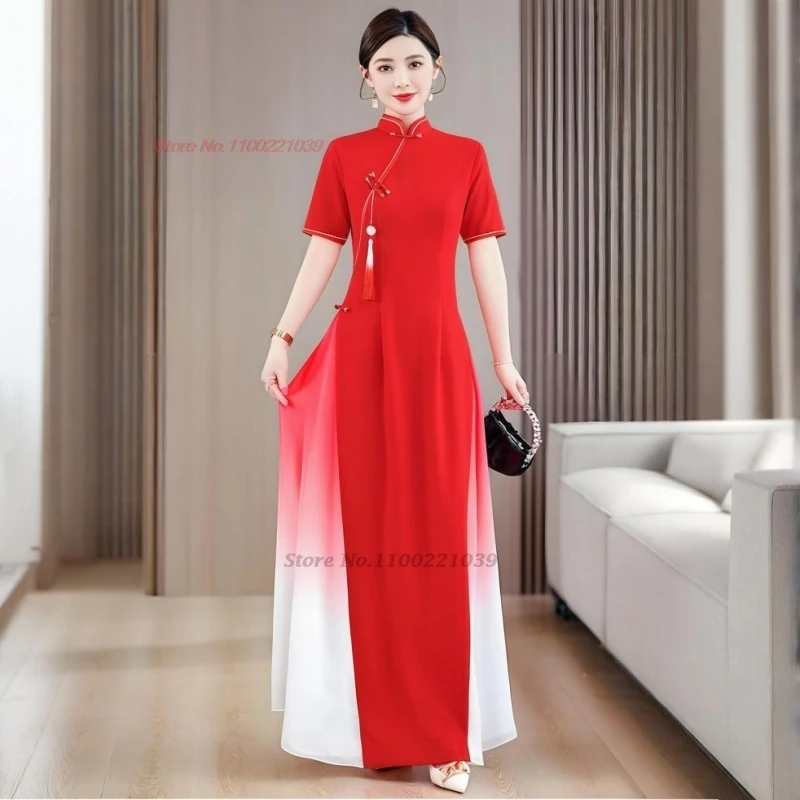 

2025 vietnam aodai dress improved cheongsam vietnam traditional dress chinese folk dress dress qipao retro banquet evening dress