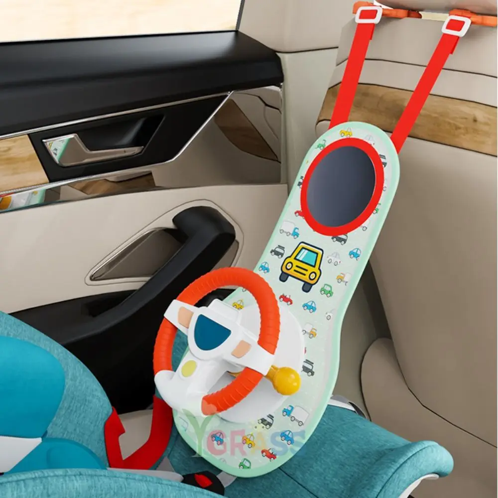Steering Wheel Simulation Steering Wheel Car Seat with Mirror with Light Simulation Musical Steering Wheel Rotatable Portable