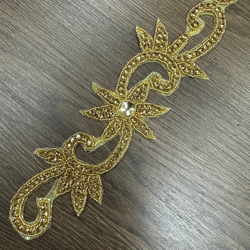 1 Yard Rhinestone AB Gold Crystal Iron on Applique Diamond Patches For Sewing Clothes