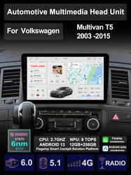 For Volkswagen Multivan T5 2004-2015 Car AI Voice Multimedia Carplay Android Auto GPS Navigation Radio stereo Palyer Head Unit