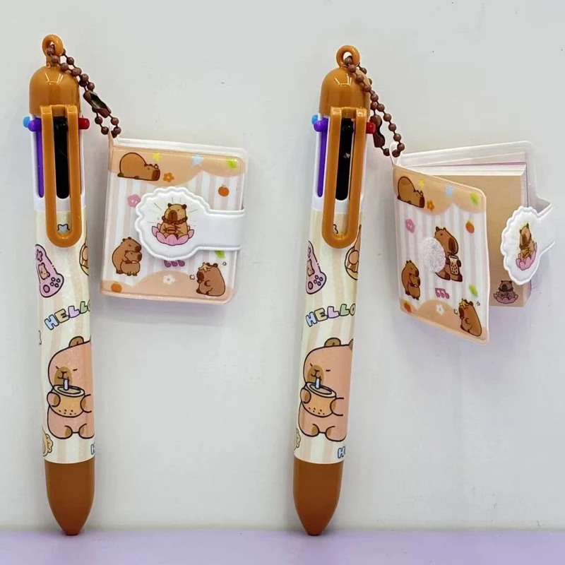 1Pcs Capybara 6 Color Pen With notebook Kawaii Ballpoint Pen Cute Cartoon Gel Pen Student Stationery Birthday gift