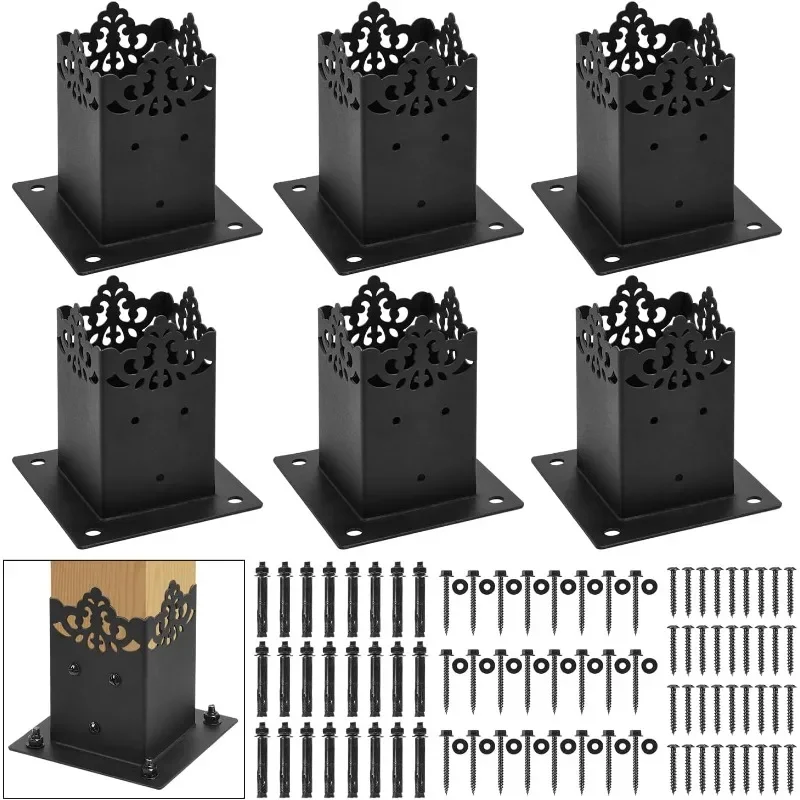 home.Square Bracket Post Base for Fence Mailbox Deck, Bolt Down Post Base Wood Post Ground Anchor, Fit 3.5''x3.5''