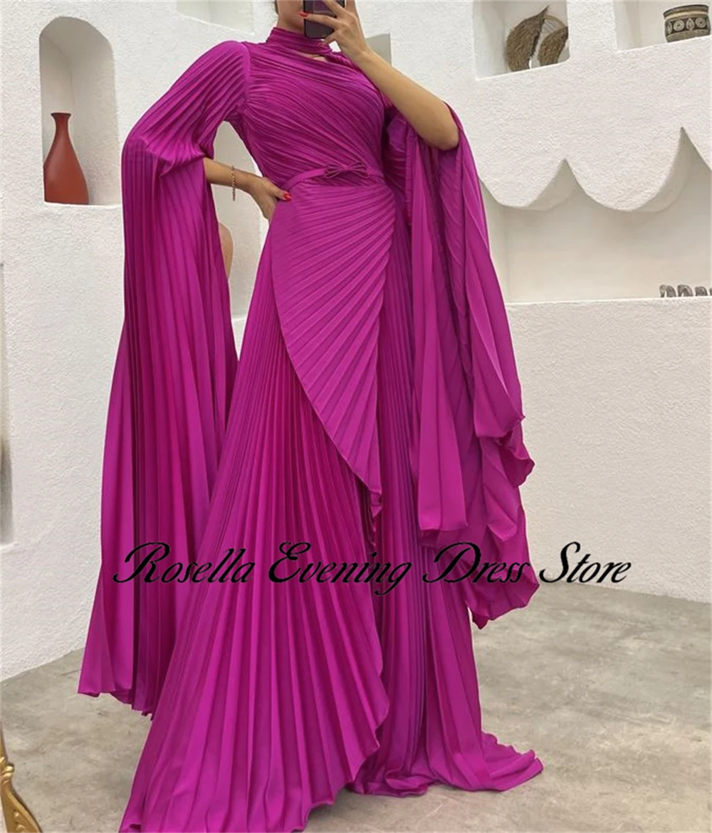 ROSELLA Halter Evening Dresses Pleated Ankle Length A-Line Long Flare Sleeves Formal Occasions Dress New 2024