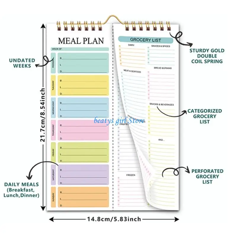Image 7: Bloc-notes planification repas vertical C7AB, planificateur repas avec sections liste courses cuisine