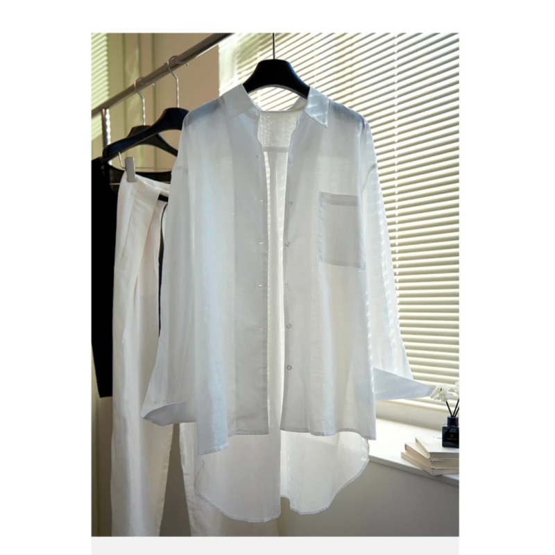 

2025 Spring/Summer New Women's Loose, Versatile, Simple Commuter Long Sleeve Lightweight Linen Shirt