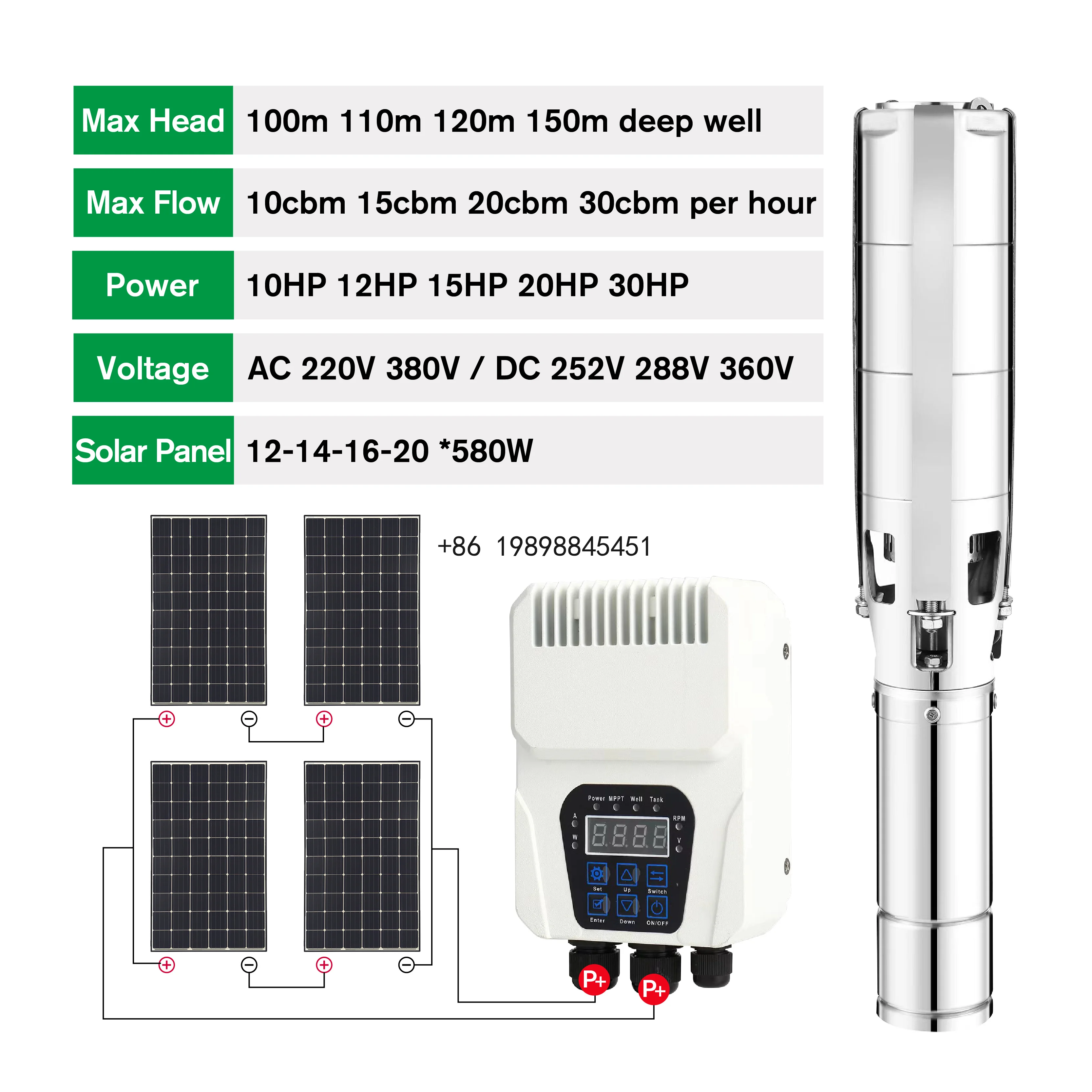 Solar Panel Power Water Pump Deep Well for Sugarcane Irrigation Farmland