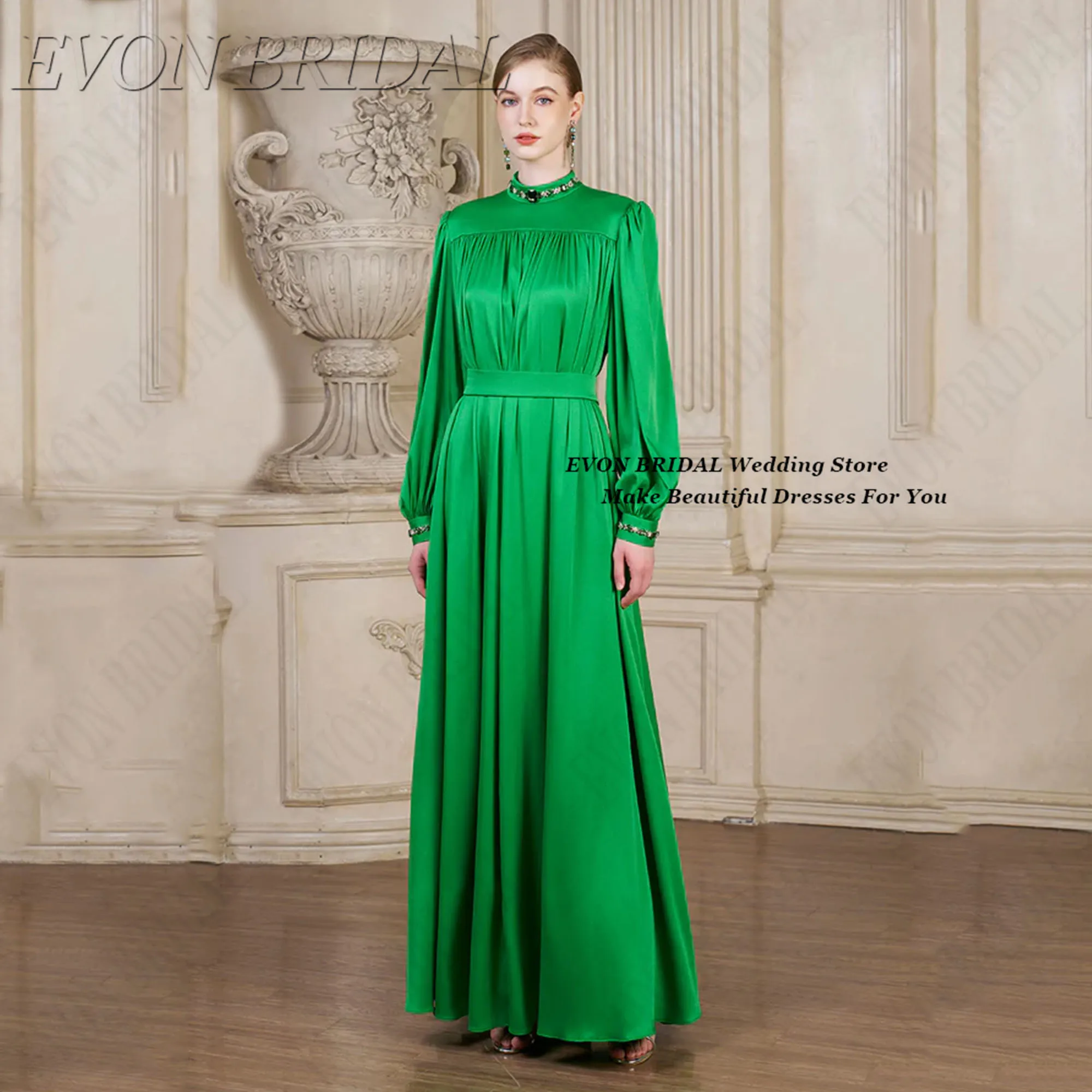 

Long Sleeves Elegant Party Dress For Women Fashion Green Dresses For Special Occasions A-Line Evening Dress EVON BRIDAL Customiz