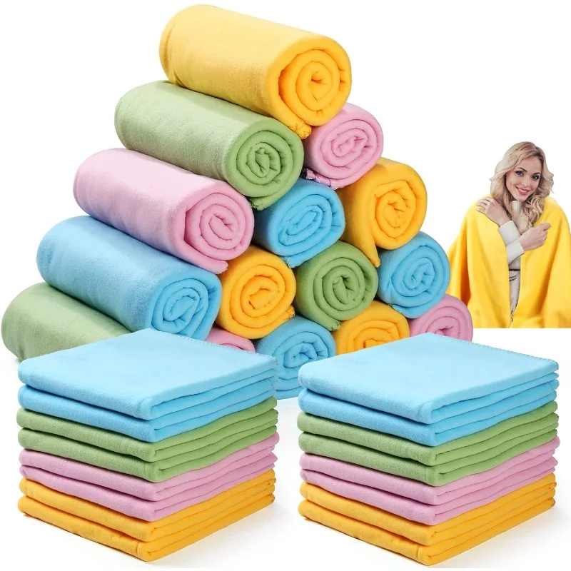 

32 Pcs Fleece Throw Blanket Bulk 60x50 in Doube Sided Fleece Blankets Bulk Soft Cozy Blankets for Car Travel Camping Couch Bed O