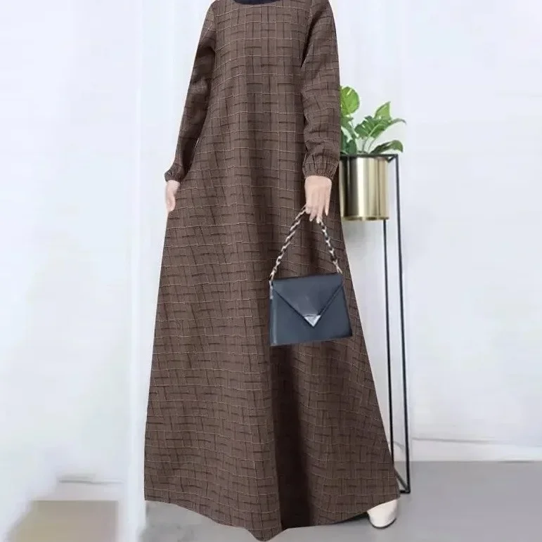 Women Vintage Long Sleeve Muslim Dress Spring Printed Maxi Vestidos Robe Femme Casual Loose Kaftan Sundress Turkey Abaya