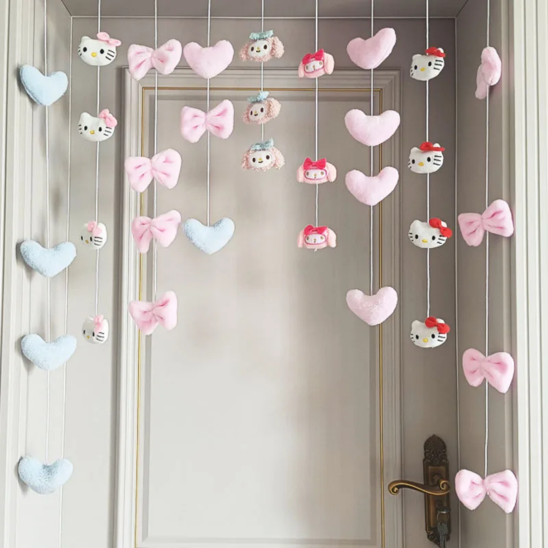 Cute Hello Kitty Door Curtain Sanrio Kuromi Cartoon My Melody Divider Curtain Girls Bedroom Doors Windows Decorative Pendants