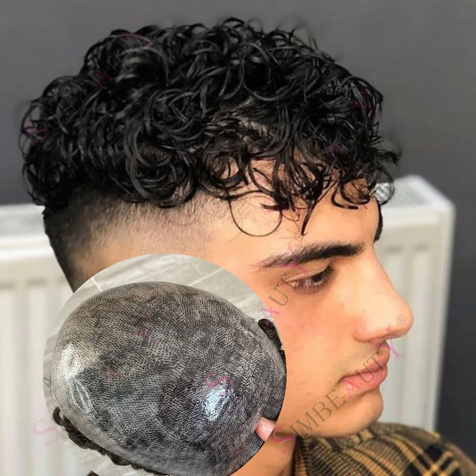 

Мужской вьющийся парик шириной 25 мм, черный, коричневый # 1B # 2. Парик из натуральных волос, капиллярные протезы, прочная тонкая кожа, микрокожа, система