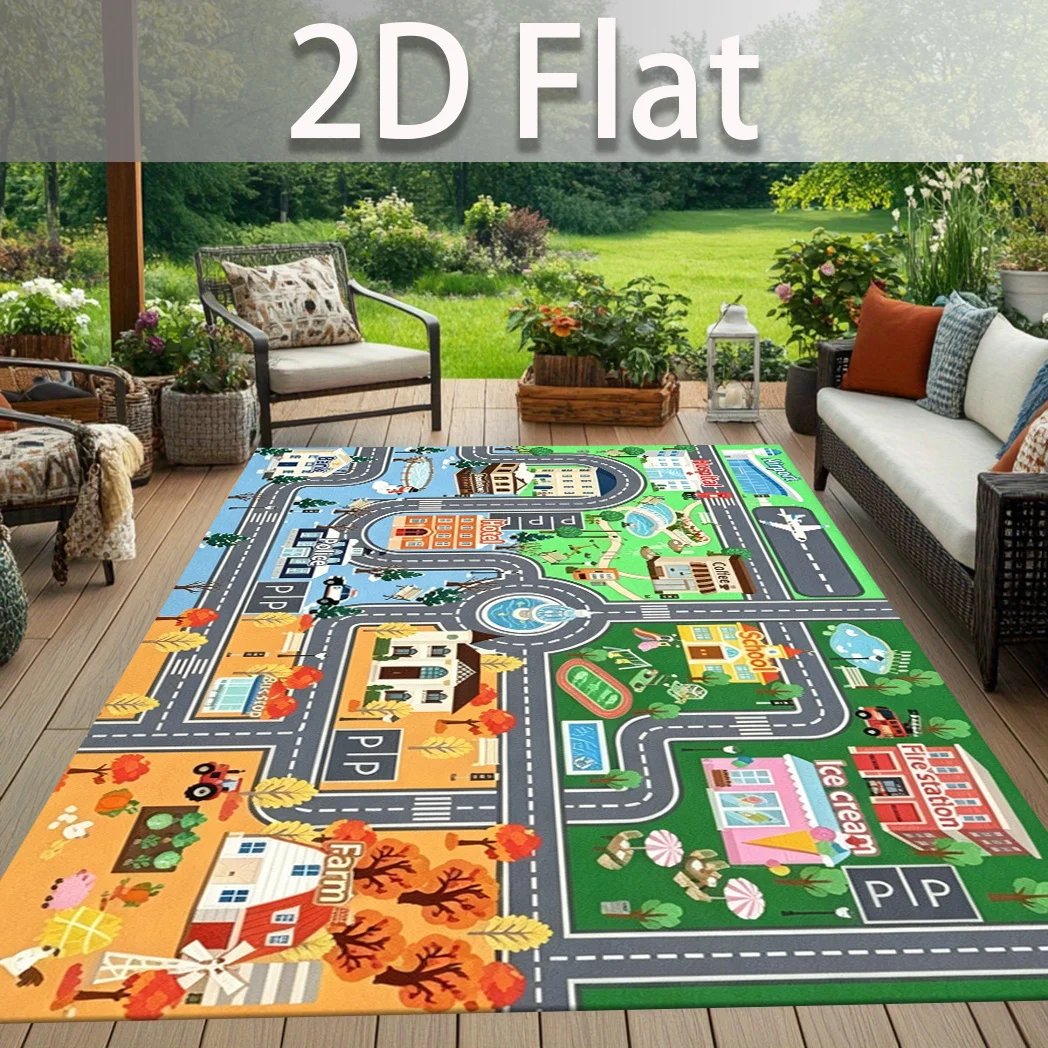 1pc 2D Flat Urban Street Map Pattern Rectangular Non‑Slip Area Rug, Indoor Home Rug for Living Room, Bedroom, Bedside