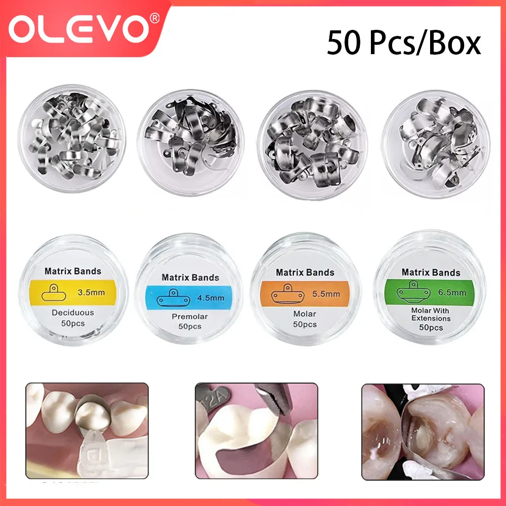 

50 Pcs Dental Matrix Bands Sectional Matrix System Sectional Contoured Metal Matrices For Teeth Restoration Dentistry Materials
