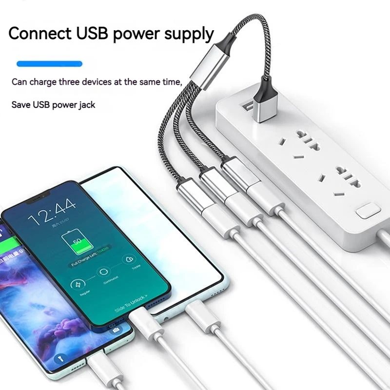 4 Port USB OTG Splitter Cable Type C Male to 3 USB 2.0 Female Extension Cord ,USB Port Hub Data Power Split Adapter for Notebook