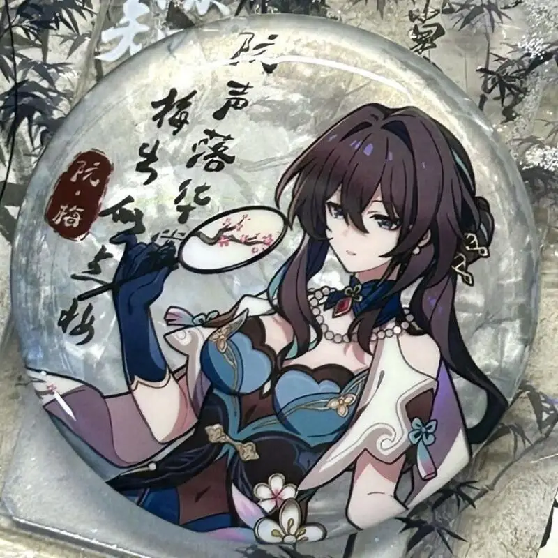 

Honkai:star Rail Anime Ruan Mei Ink Wash Style Exquisite Patterns Reflect Light Badge Bagpack Decoration Collectibles for Fans