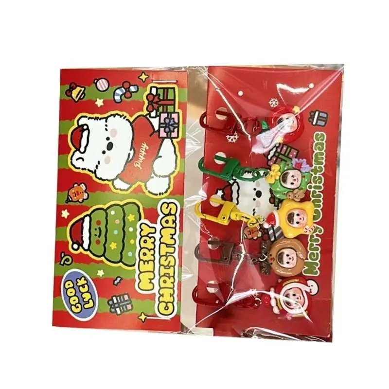 

39BB 5PCS Christmas Themed Keychain Cartoon CarKey Hangings Christmas Tree Decoration Holiday Home Decors Kids Christmas Gift