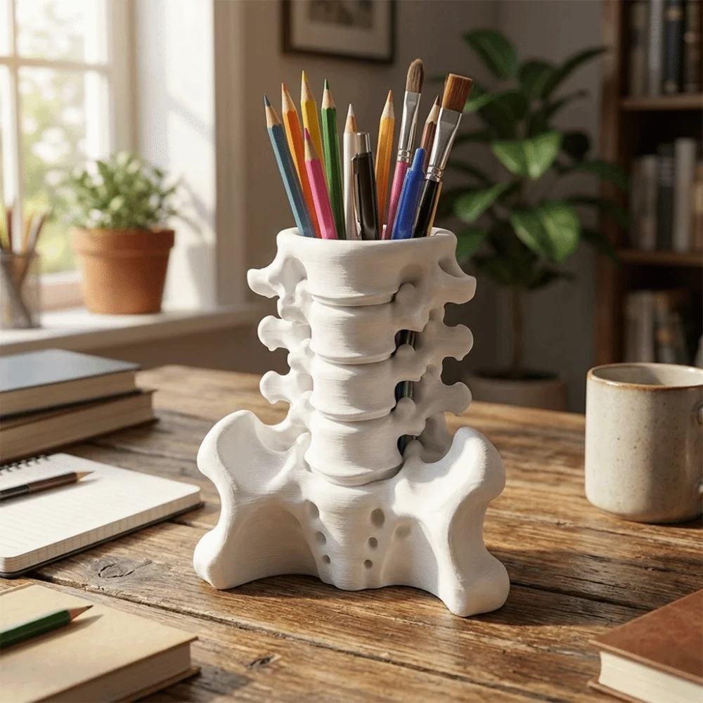 3D Printed Human Spine Pen Holder Sturdy Base Creative Pencil Organizer Spine Shaped Plastic Pencil Cup Holder Desk Decor