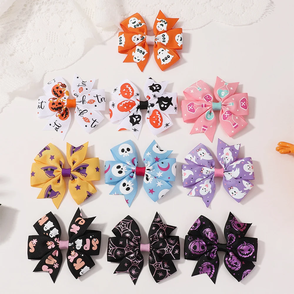 

4Pcs/Set 2025 Halloween Printing Bow Hair Clips for Baby Girls Cute Party Performance Headdress Headwear Hair Accessories