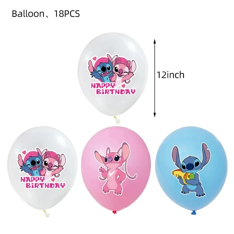 Disney Pink Interstellar Stitch Engel Geburtstags feier Dekoration Ballon Kuchen Flagge Besteck Teller Party liefert