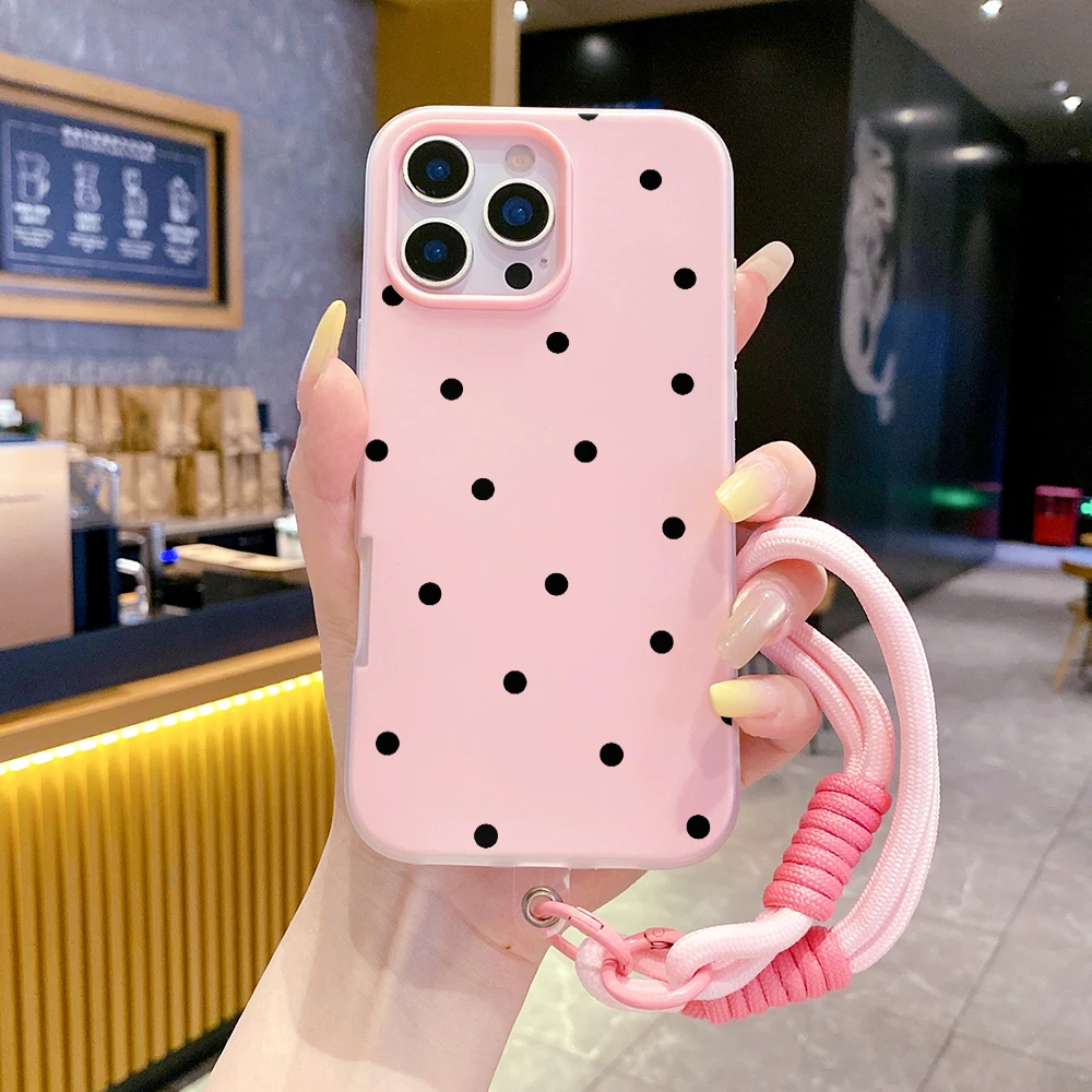 TPU Wrist Strap Candy Color INS Phone Case For Xiaomi 14T Pro 17 Pro Max 15T Pro Mi 11 Lite 5G Polka Dots With Lanyard Cover