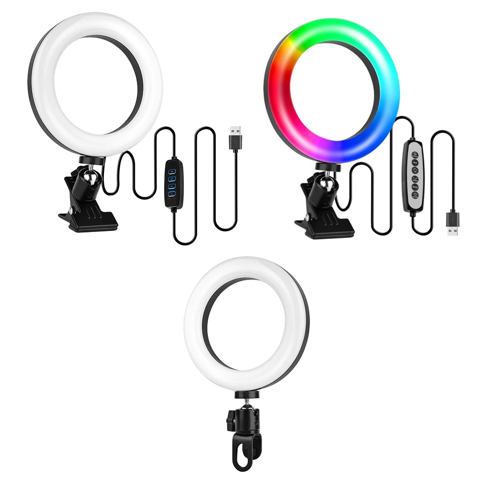 6 Inch Selfie Ring Light Clip-on RGB Circle Light For Cellphones Laptops Mirrors Live Streaming Selfie Vlog Zoom Calls