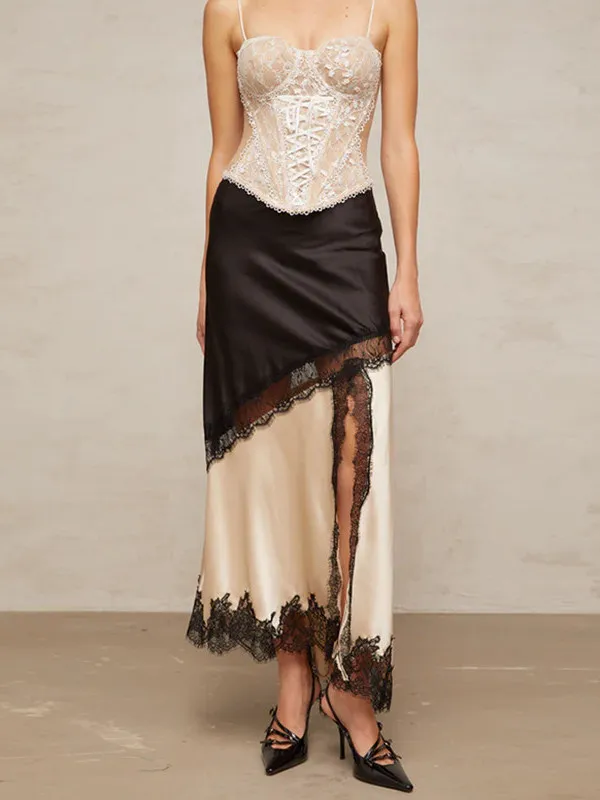 High Waist Silk Smooth Lace Satin Half Skirt Fish Tail Skirt Casual Style Women's Skirt Polyester Fiber A-Line Silhouette