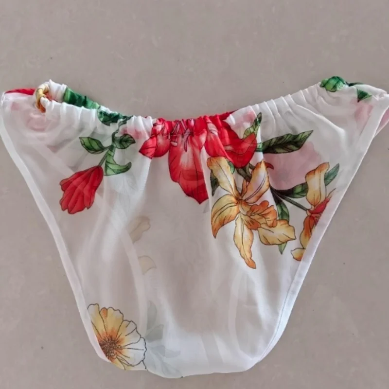 Chiffon Floral See through Panties mid Waist Sexy Women's Soft Touch Comfortable Sissy Sweet Panties for Private Party