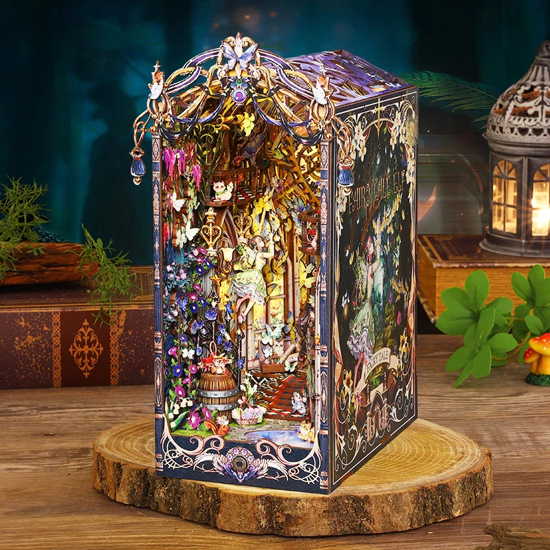 Magical DIY Book Nook Kits Miniature Doll House With LED Light 3D Puzzles Building Wooden Bookshelf Bookend Toy For Adults Gifts