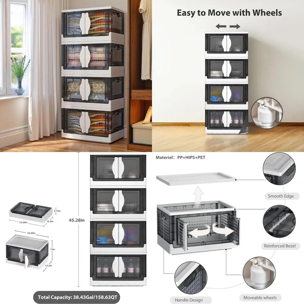 

Складные пластиковые контейнеры для хранения с колесами и крышками, складные органайзеры емкостью 180 литров для гардероба