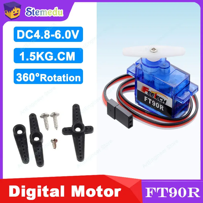 Feetech FT90R Digital Servo Motor 360° Continuous Rotation 4.8-6V for Arduino Robot Smart Car RC Drone DIY Projects