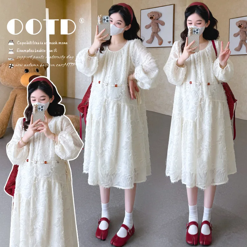 maternity-dress-spring-autumn-2026-white-long-sleeve-round-neck-a-line-maxi-dress-for-pregnant-women-loose-gentle-cute