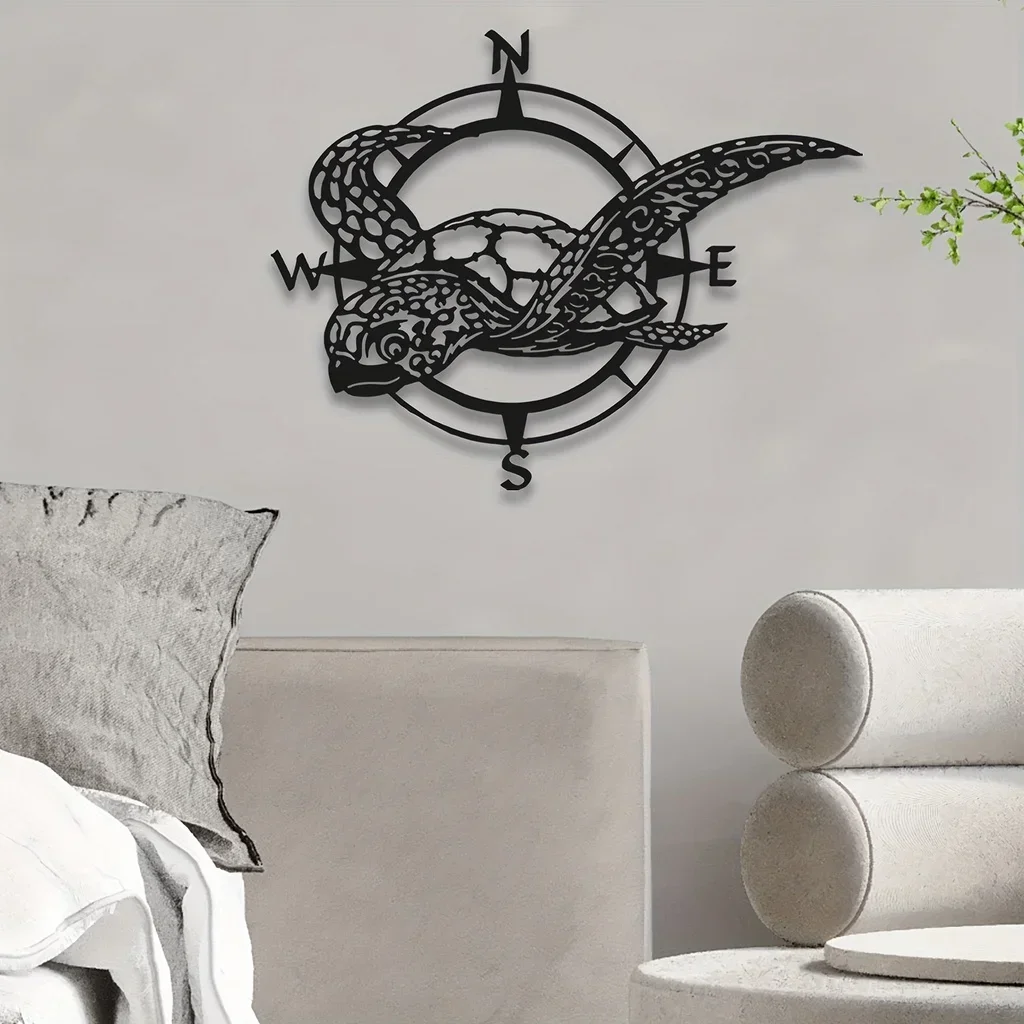 HELLOYOUNG  Black Metal Sea Turtle Compass Wall Hanging Sign Perfect Beach Home Decor Kitchen Garden Housewarming Birthday Gifts