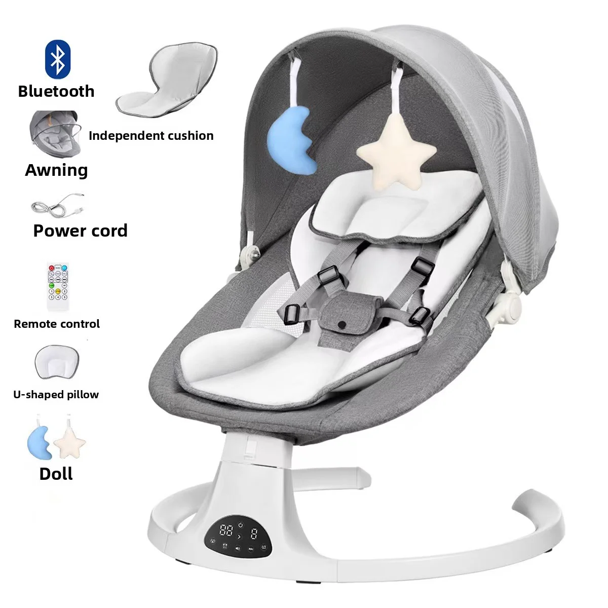 Electric Baby Swing Bassinet Newborn Rocker with 5 Adjustable Swing Speeds Portable Reclining Sleeper for Infants