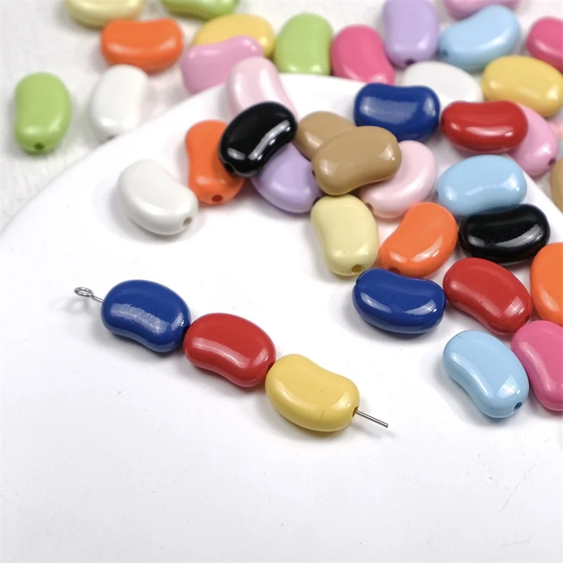 Free shipping 100pcs/lot color print cartoon bean shape resin straight hole beads diy jewelry garment accessory