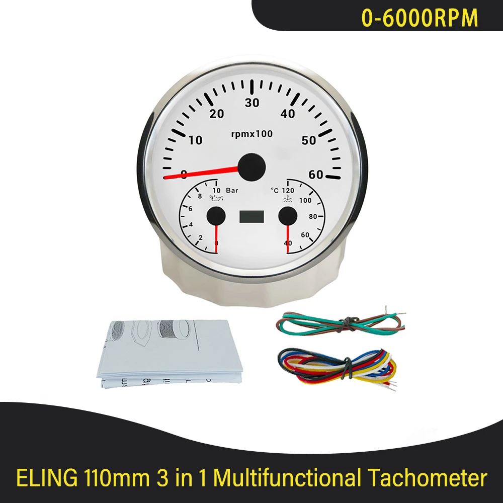 110mm 3in1 Multifunction Gauge 3K 6K 8K Tachometer with Oil Pressure Water Temp for Car Motorboat with 7 Colors Backlight