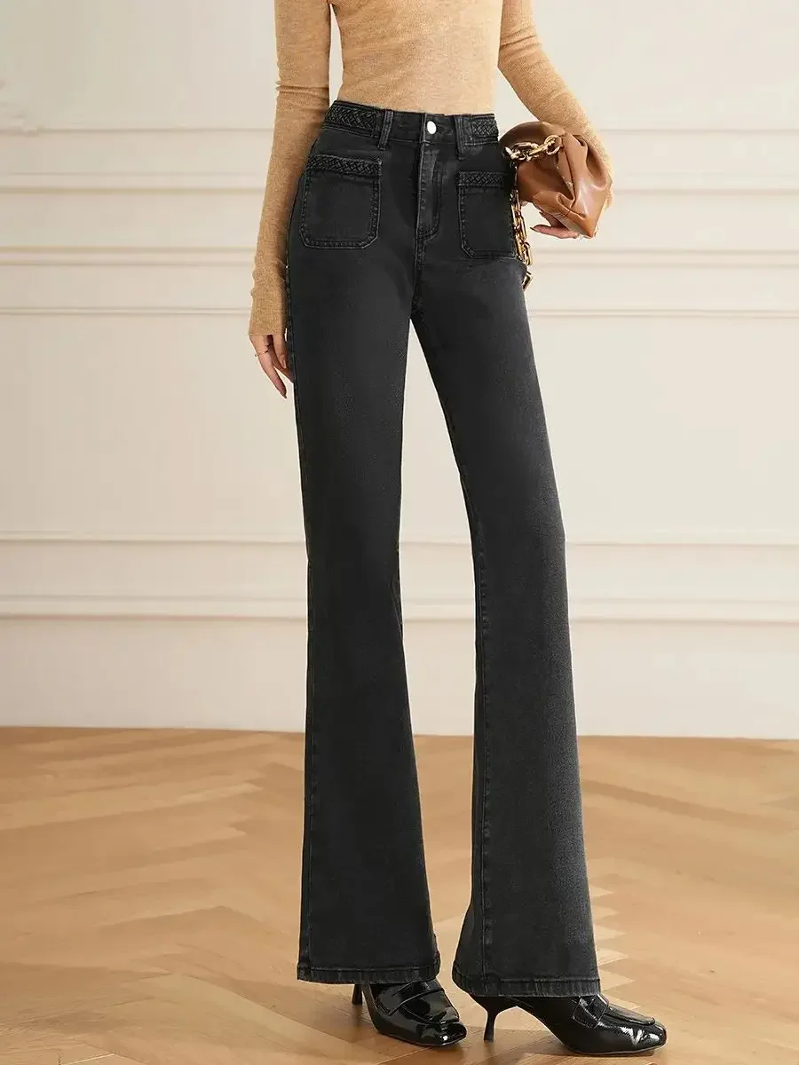 LOUIS YAO Jeans Wanita Mid-Rise Sedikit Menyala 2025 Celana Kasual Musim Gugur dan Musim Dingin Celana Jeans Pinggang Tinggi