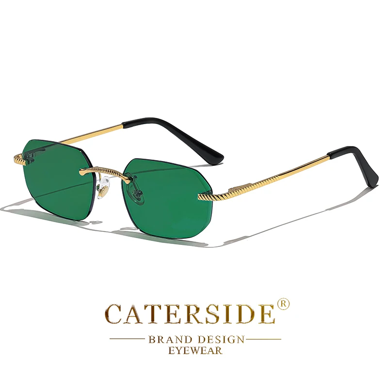 CATERSIDE Neue Retro Randlose Sonnenbrille männer Polygon Luxus Marke Designer Sonnenbrille Frauen Party Festival Brillen Geschenk Fall – Detail 23
